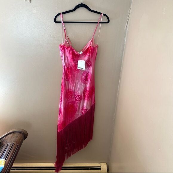 NWT MIRAE Belle Desert Rose Dress fringe hem print slip Revolve 42 10 - Picture 9 of 12